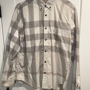 Burberry Beige and Gray Checkered Shirt